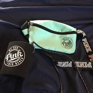 Pink fanny pack and koozie