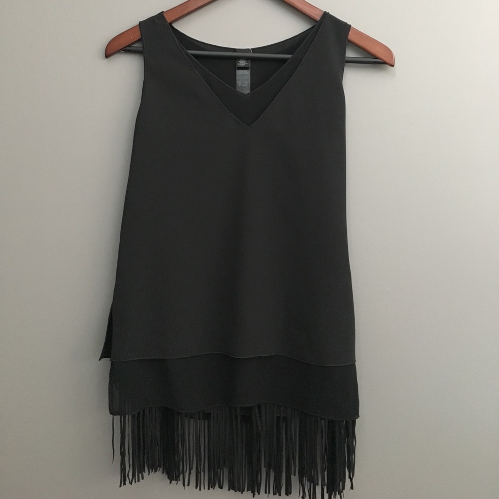 NWT Chico's Black Sleeveless Layered Top w/ Fringe