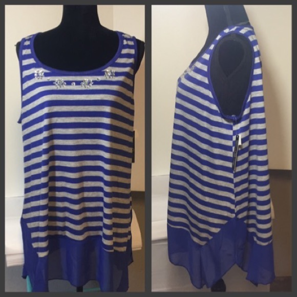 French Laundry Tops - NEW  French Laundry Blue & GrayTunic Top Size 1X