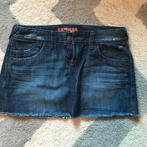 Raw hem denim mini skirt