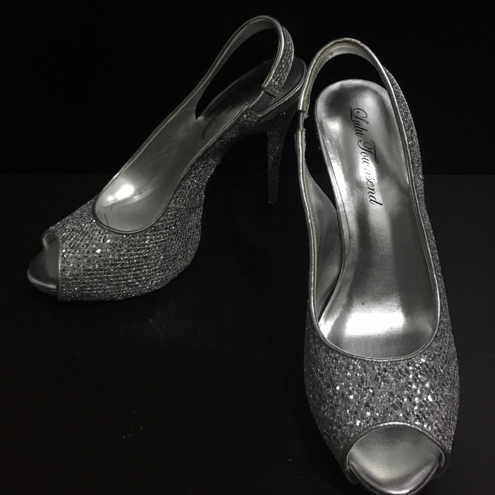 Silver mesh glittery heels