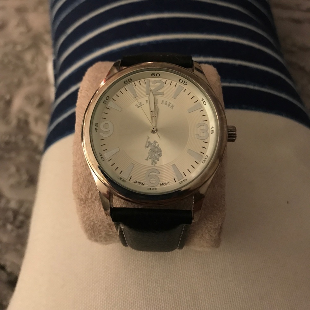 US Polo Assn. black leather men's watch