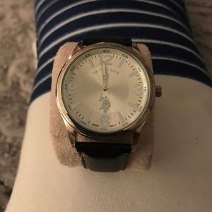 US Polo Assn. black leather men's watch