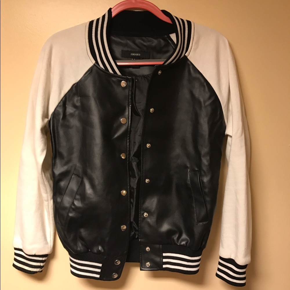 Black and white letterman jacket