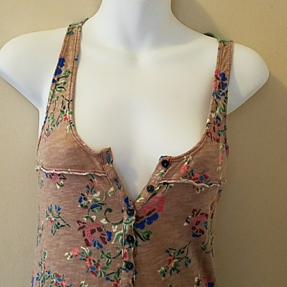 Free People Size Medium Brown Floral tank EUC - Picture 2 of 6