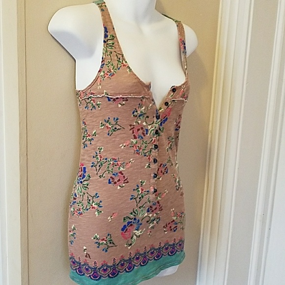 Free People Size Medium Brown Floral tank EUC - Picture 3 of 6