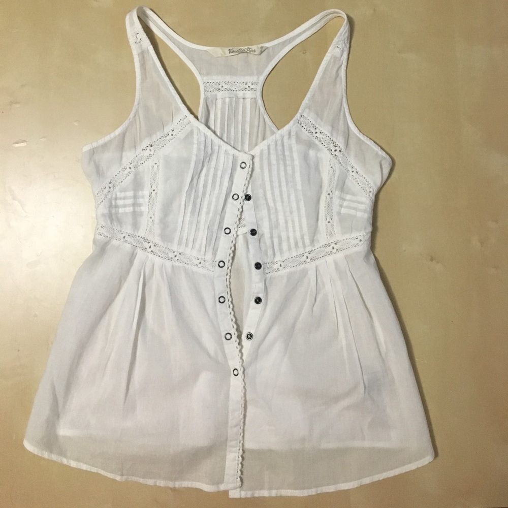 White Lace Button Up Tank