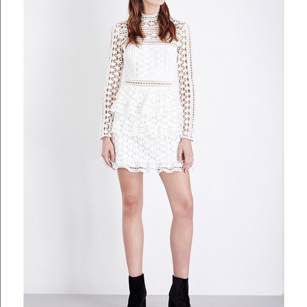 NWT AUTH Self-Portrait High Neck Star Dress -White