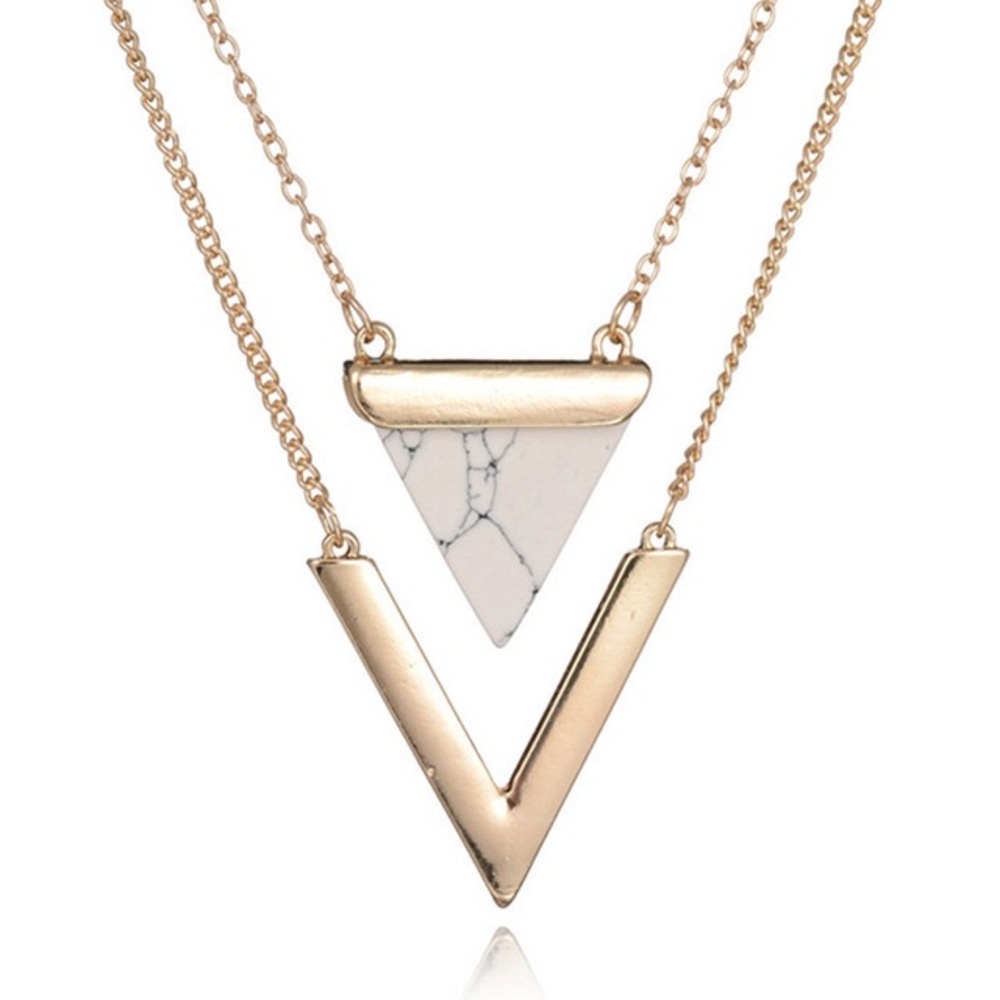 Triangle marble like signature layered necklace