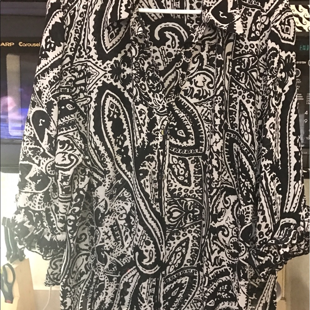Plus Size Sheer Black &White Button Up