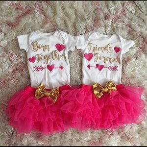 Twin Girl Tutu Set - Born Together Friends Forever
