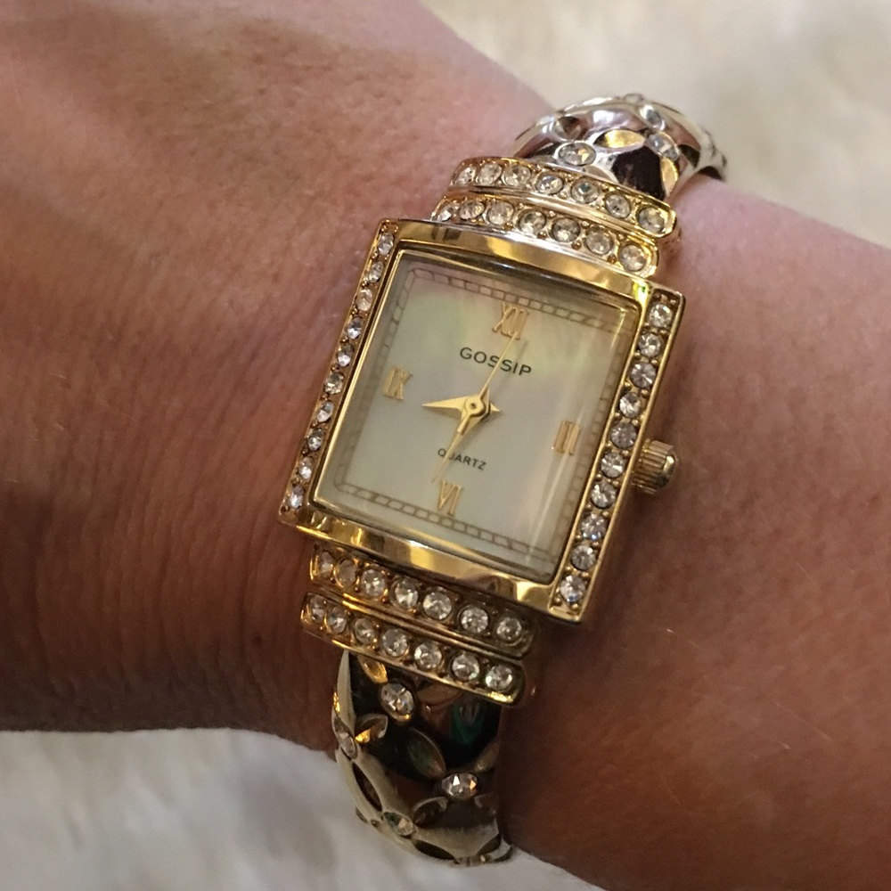 Gossip gold and rhinestone hinged watch