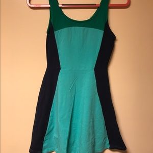 Color block green/blue skater dress