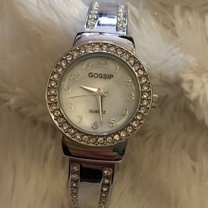 Gossip silver & rhinestone hinged watch