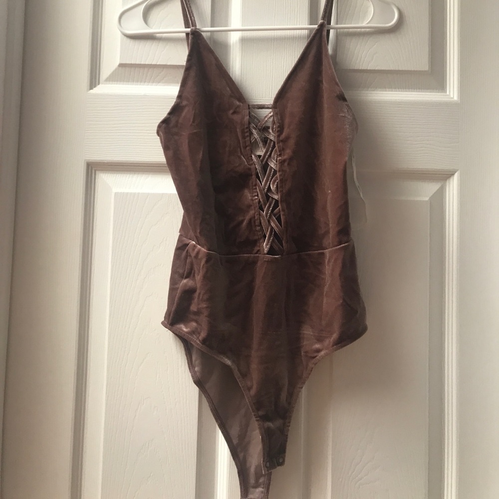 dark tan champagne velvet cutout bodysuit