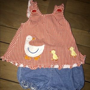 Le Top 12m 2pc set gingham top w/ ducks & shorts