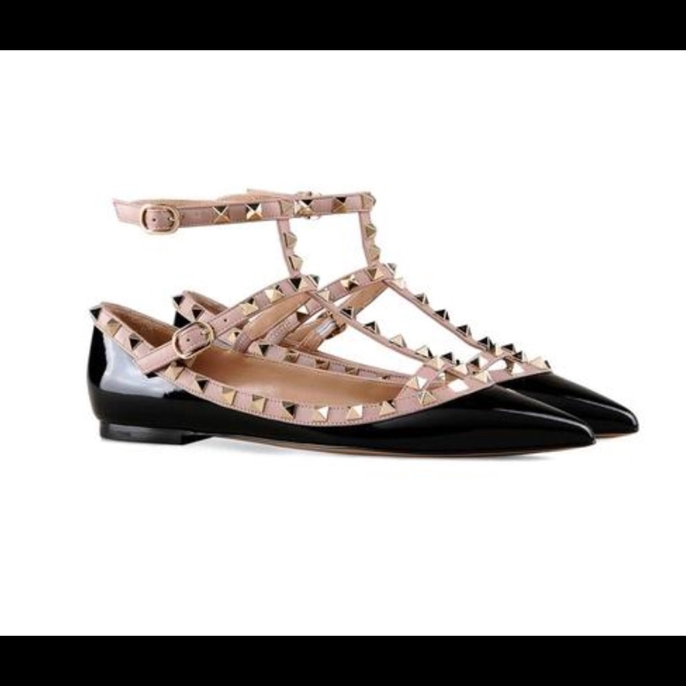 Black STUDDED BALLET FLATS Valentino like, 6, new