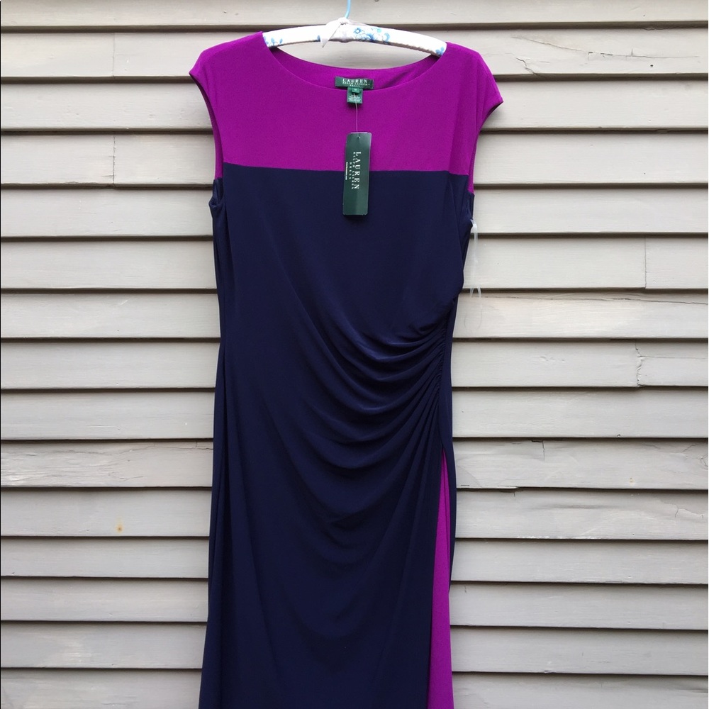 Ralph Lauren colorblock bodycon dress magenta navy