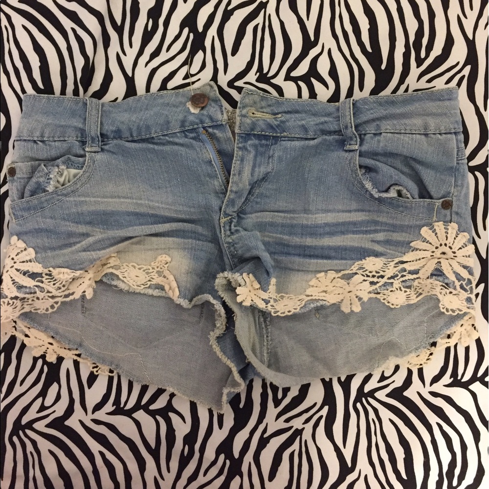 Laced jean shorts