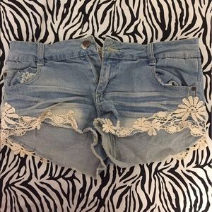 Laced jean shorts