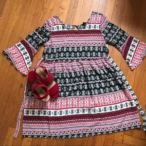 Tribal Patterned Red, Black, And White Dress
