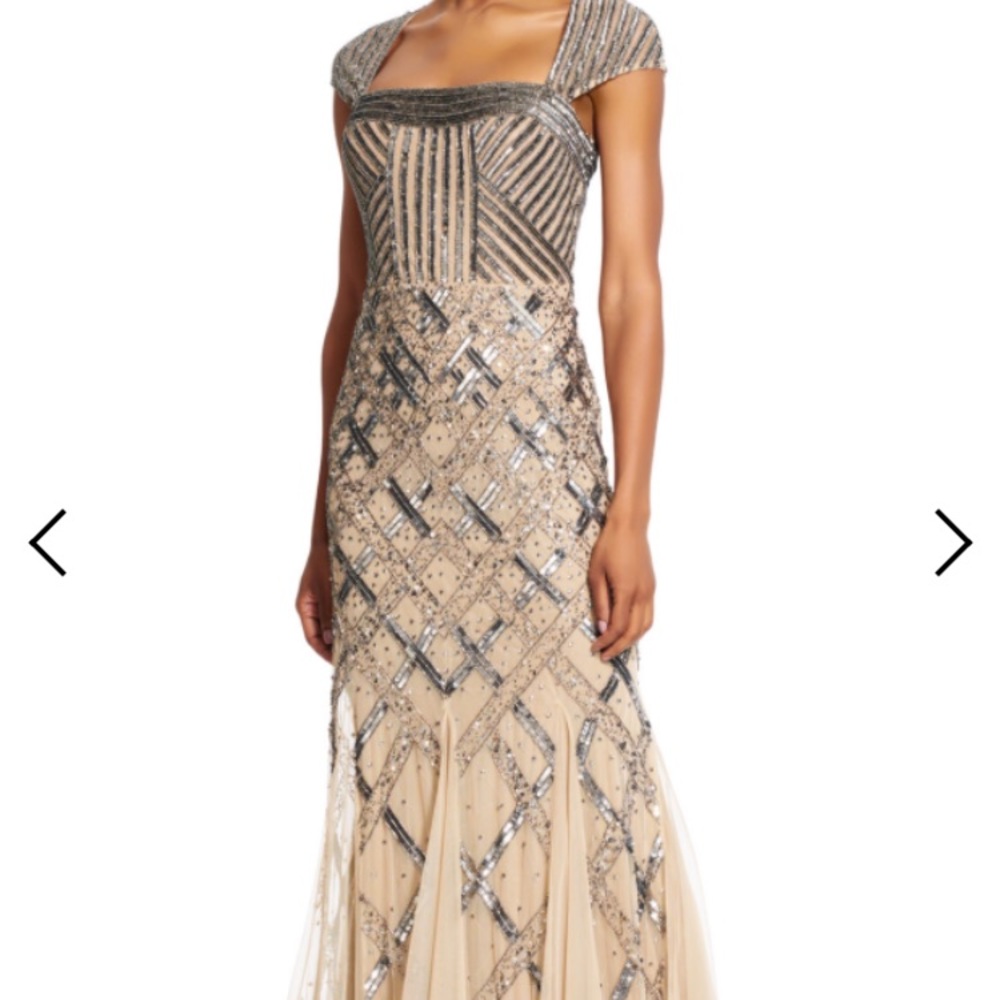 Cap Sleeve Beaded Evening Gown