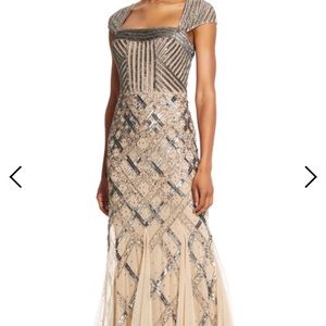 Cap Sleeve Beaded Evening Gown