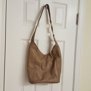 Tan bucket style shoulder bag