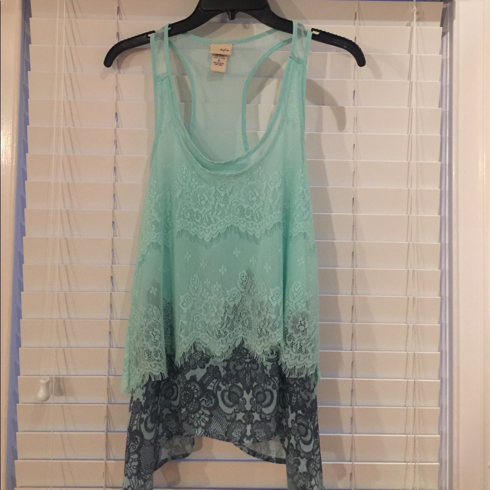 Light green tiered lace racer back blouse