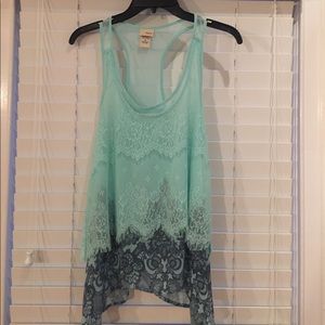 Light green tiered lace racer back blouse