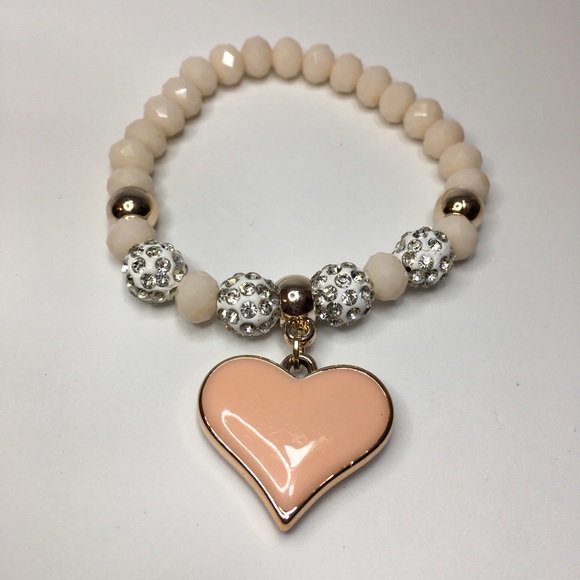 Peachy heart elastic bead bangle bracelet - Picture 2 of 3