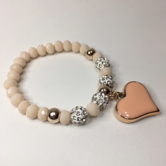 Peachy heart elastic bead bangle bracelet - Picture 3 of 3