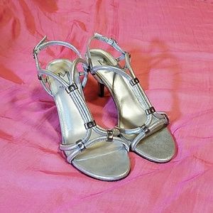 Silver evening heels