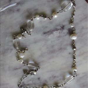 Silpada silver, pearl, clear stone necklace