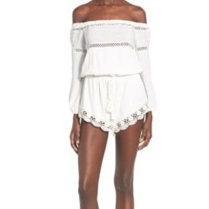 Off the Shoulder White Sun and Shadow Romper