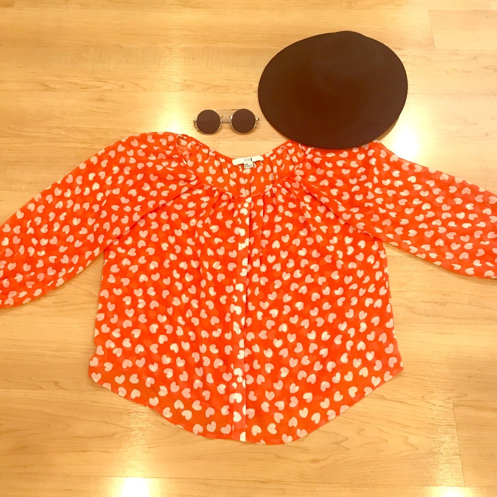 Chifon Red Heart Button Up-Blouse