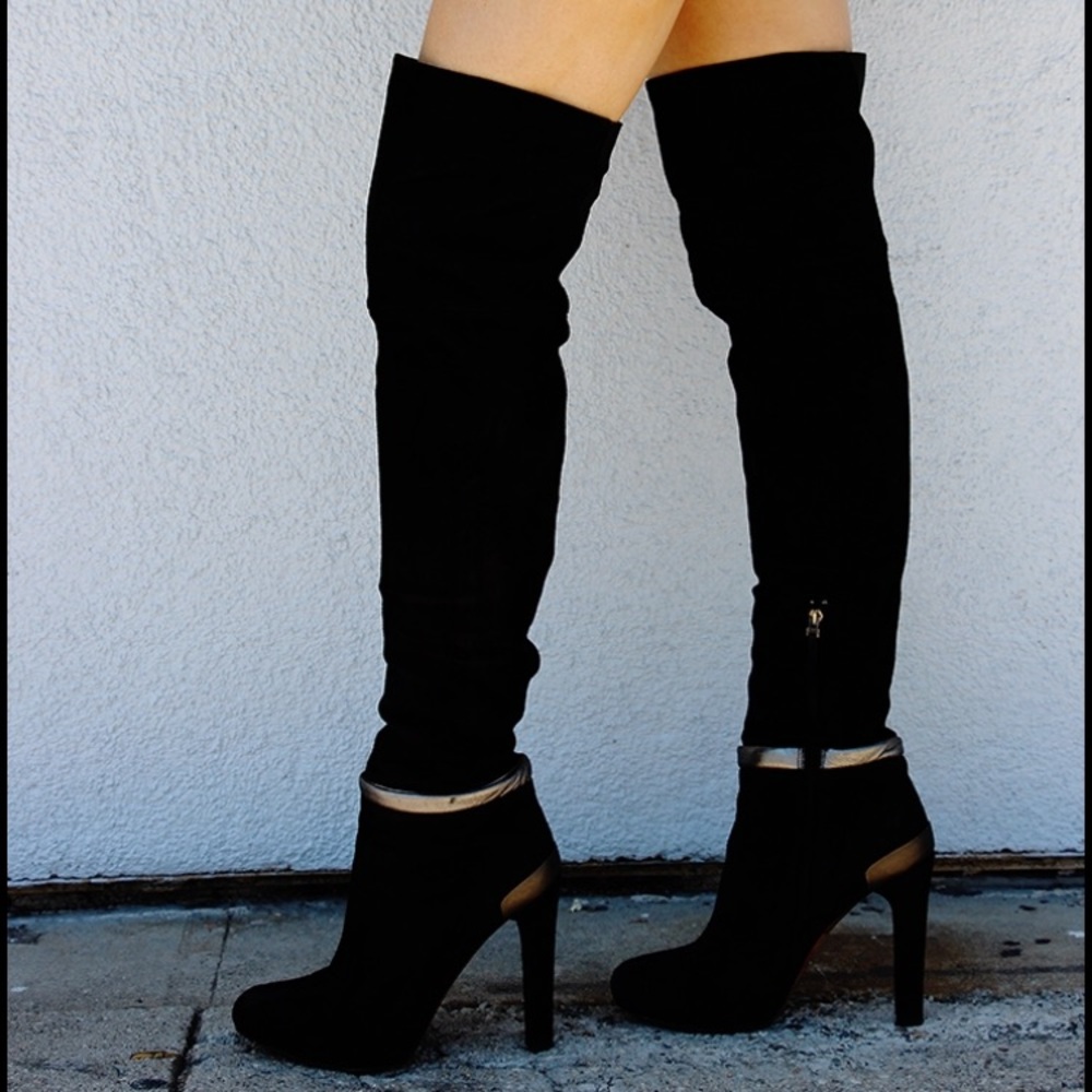 Vendi Black Suede thigh high boots