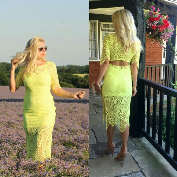 New for love & lemons luna midi lace dress lemon p - Picture 3 of 8