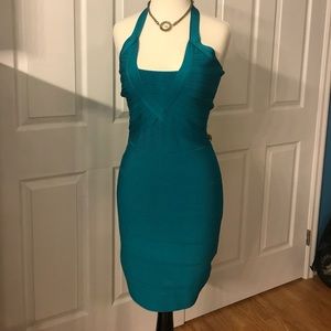 Bebe turquoise halter bandage dress size M