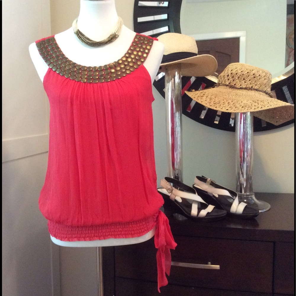 Coral Flirty Tank with Flattering Drape