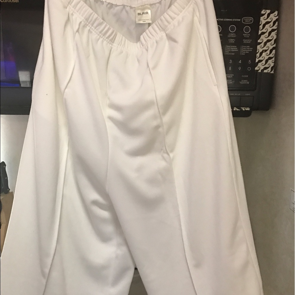 16W White Polyester Slacks Elastic Waist