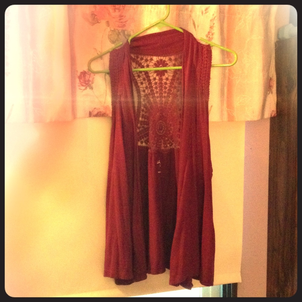 Wine Colored Open Vest w/ Lace Back