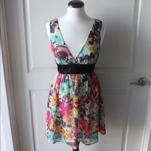 FOREVER 21 FLORAL CHIFFON DRESS WITH SATIN WAIST