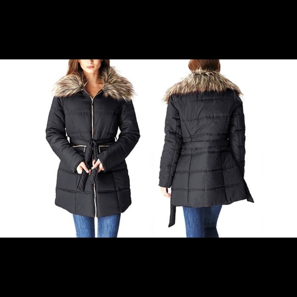 Women's Black Belted Puffer Coat (Pre Order)