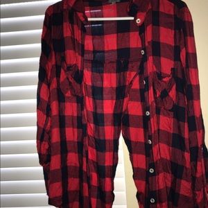 Plaid button up with slit in the back
