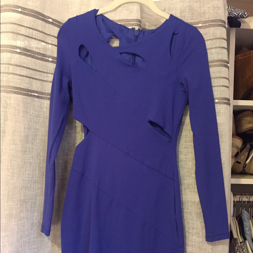 Blue long sleeve dress with cutouts