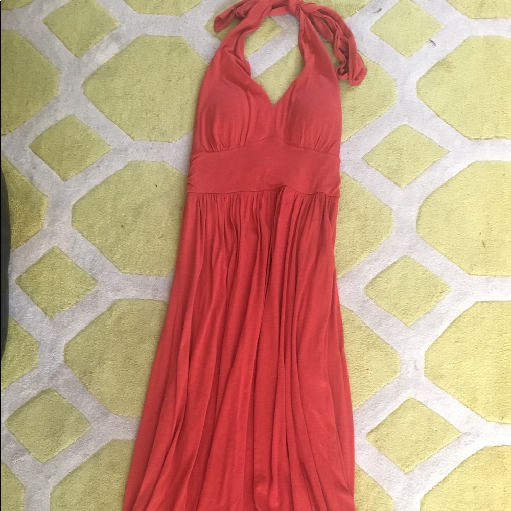 Rust colored halter dress calf length