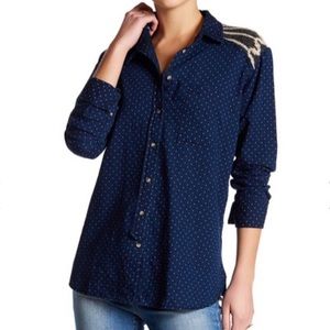 Free People sage button wool blend shirt