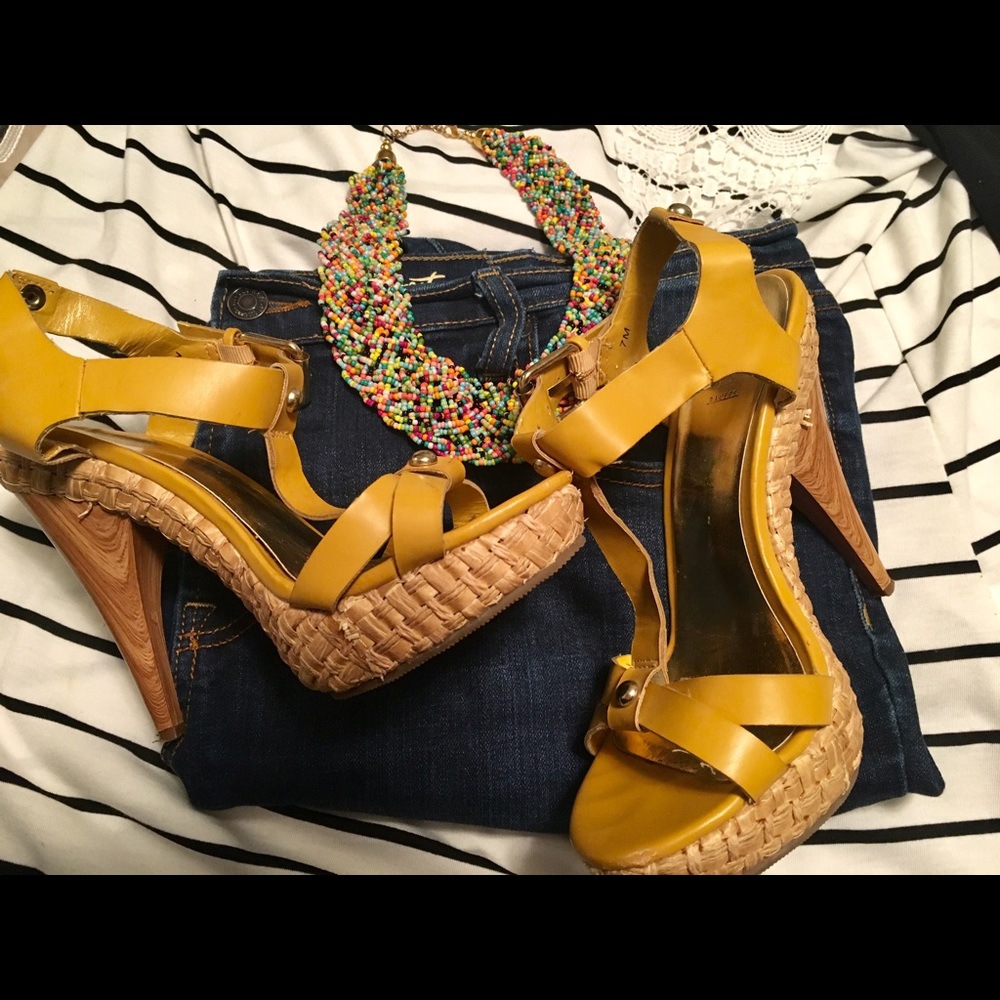 Size 7 Platforms high heels Yellow sandals