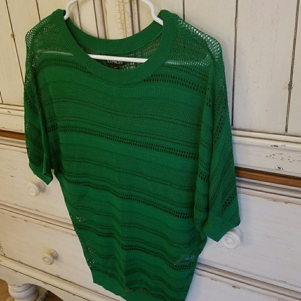 Express Kelly Green Open Knit Dolman Sweater Top